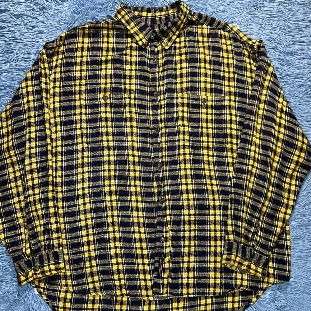 VINTAGE Plaid Flannel Button Down Shirt Size XXL Mens Casual Blue Yellow Y2K